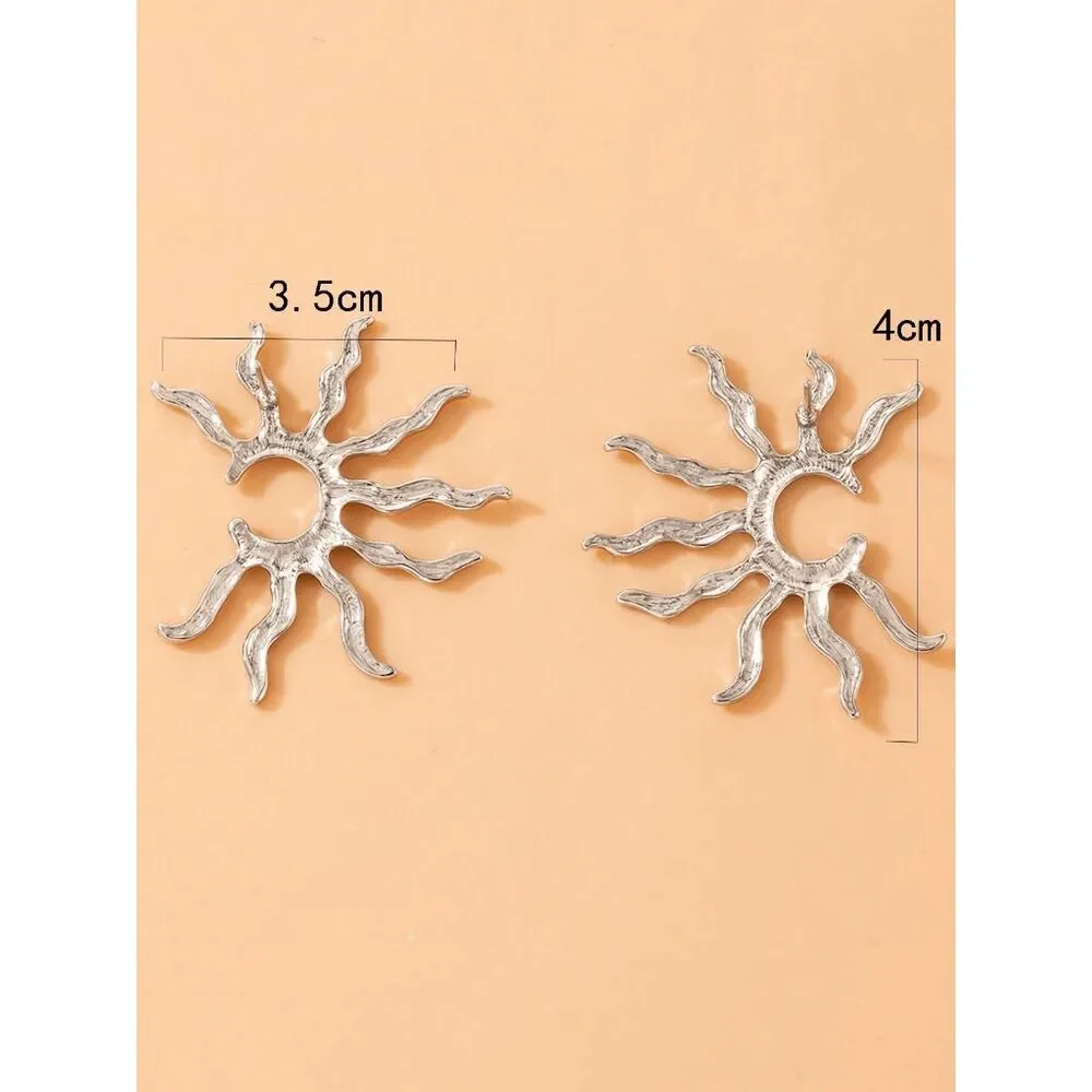 Boho Sunflower Sun Crescent Moon Earrings